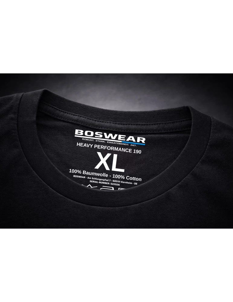 BOSWEAR Heavy Performance 190 Black Edition – Unisex Workwear T-Shirt