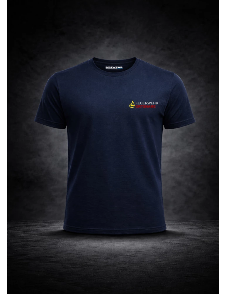Feuerwehr Baden-Württemberg T-Shirt Navy DTF-Print 3-farbig mit Ortsname